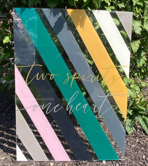 Welcome Sign: Two Spirits One Heart LGBTQ wedding decor rentals