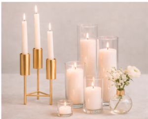 “Candle centerpiece rental DC gold candlesticks”